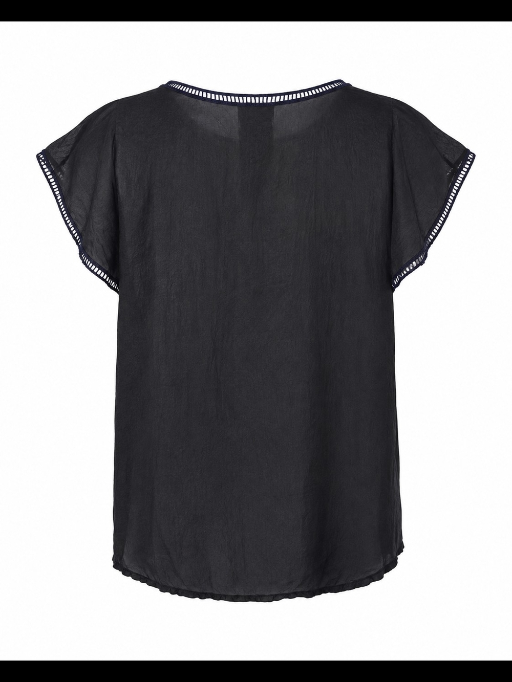 Johnny Was Black Blouse Dark Navy Lace Crochet Trim Top X - Picture 4 of 4